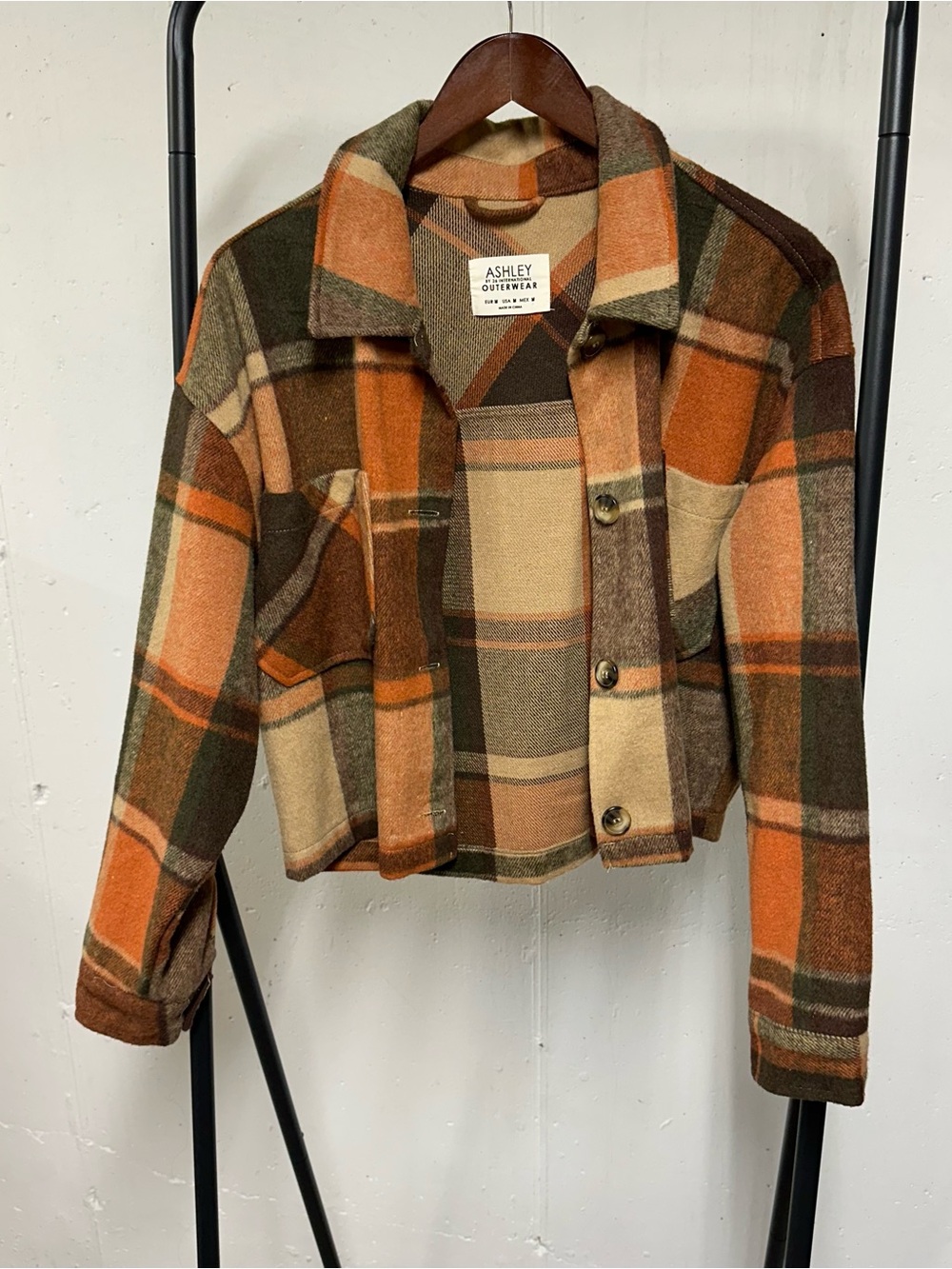 Ashley By 26 International Plaid Jacket in Cream, Orange & Brown 🐠